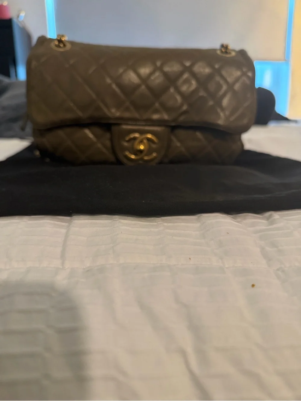 CHANEL Shiva Quilted Iridescent Taupe handbag with Gold Hardware
